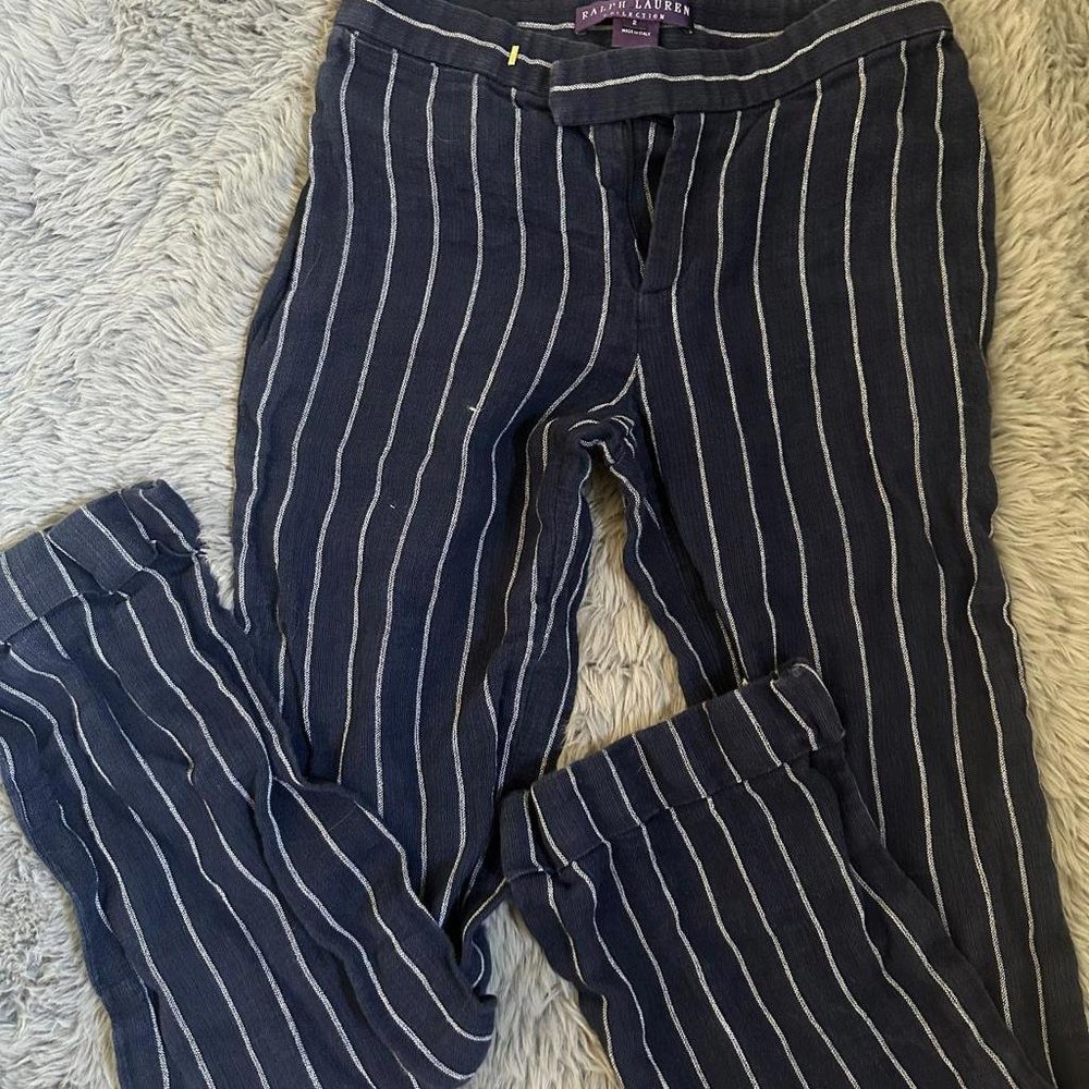 Ralph Lauren Purple Label Navy Blue Pinstripe Linen Blend Pants